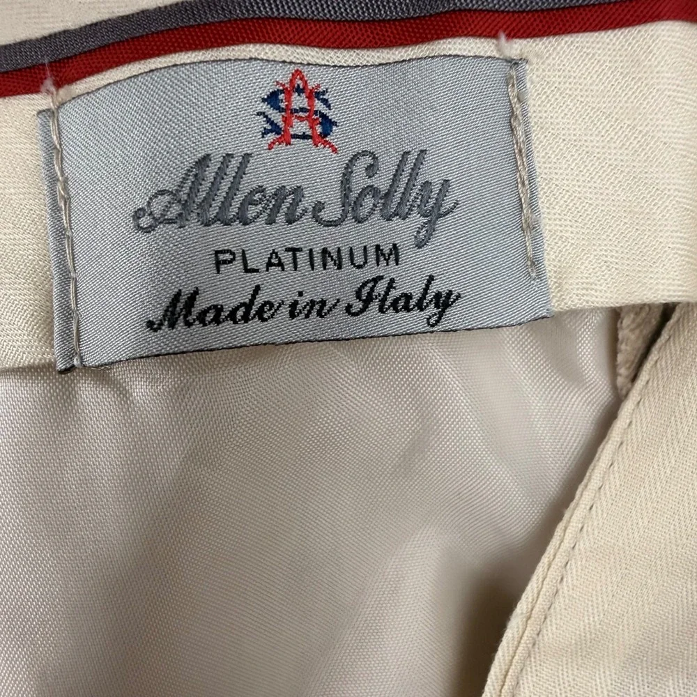 Allen Solly Platinum Mens 38x30 Tan 100% Linen Pleated Cuffed Pants